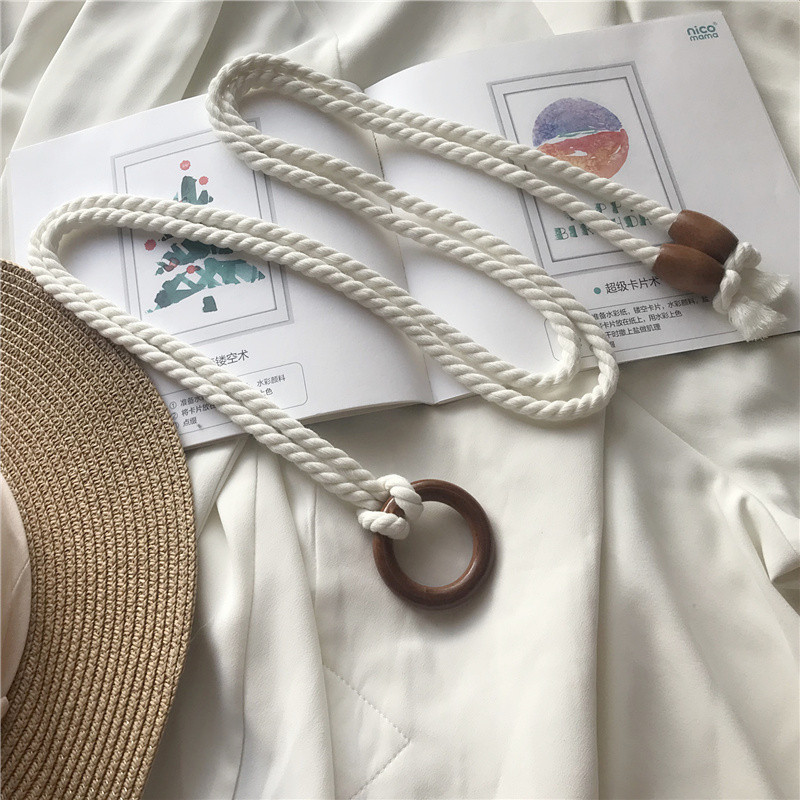 Női deréköv finom szövésű fonott bojt kötél Egyszerű pamut szál derékpánt ruhapántok Ladeis vintage deréklánc