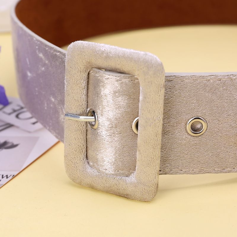 Új design Széles öv női ruha övek díszítik derékpánt divat ezüst tűs csat Bársony öv parti öv fekete flanel női