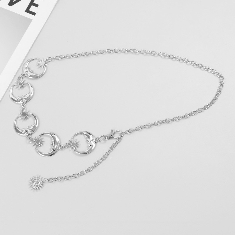 Klasični Harajuku stil Punk Gothic Moon Sun Metalni pojasevi za žene Vintage lanac visokog struka Pojasevi s privjescima oko struka Nakit