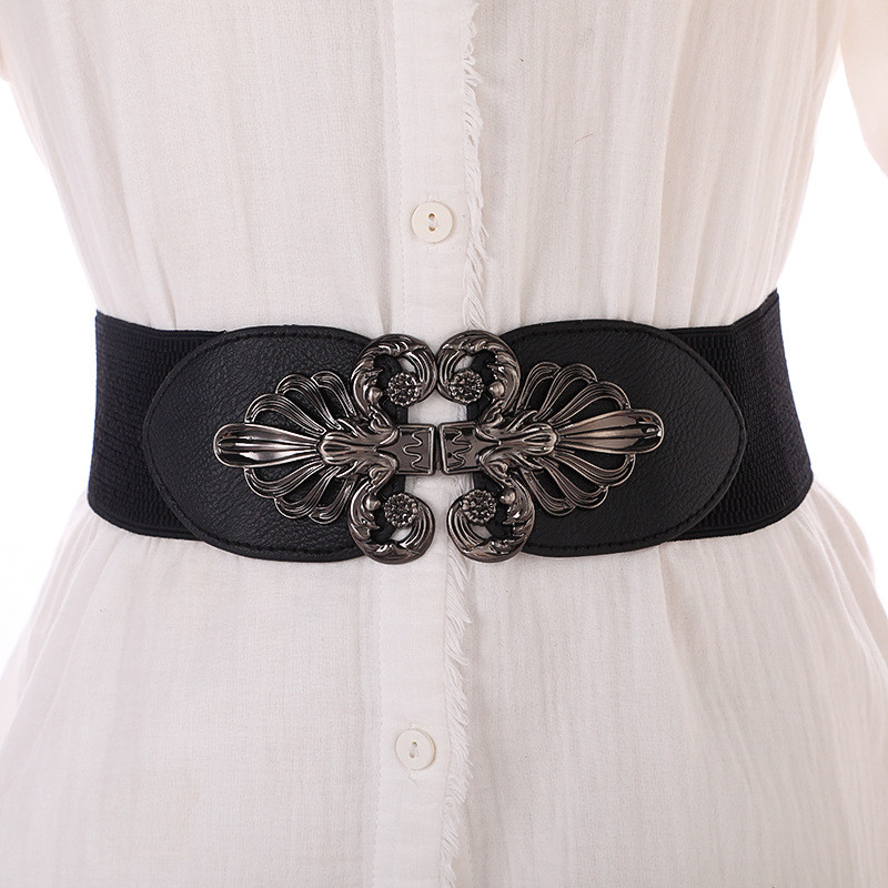 Új, 2023-as divatos fém csatos női, rugalmas, széles derékpánt, új dekorációval ruha övek tervezői öv nőknek luxus öv, női