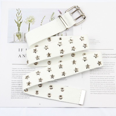 Designer Harajuku curea lată din pânză Web cu ochi dublu orificiu cu cataramă centură femeie bărbați negru alb curele din talie pentru femei bărbați