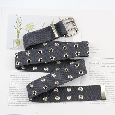 Designer Harajuku curea lată din pânză Web cu ochi dublu orificiu cu cataramă centură femeie bărbați negru alb curele din talie pentru femei bărbați