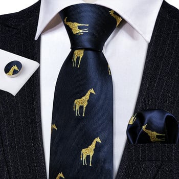 Μπλε Navy Silk Animal Giraffe Men Tie Μανικετόκουμπα Σετ Χάρτινο Γραβάτα Γάμου Barry. Καρφίτσα γραβάτας Wang καρφίτσες