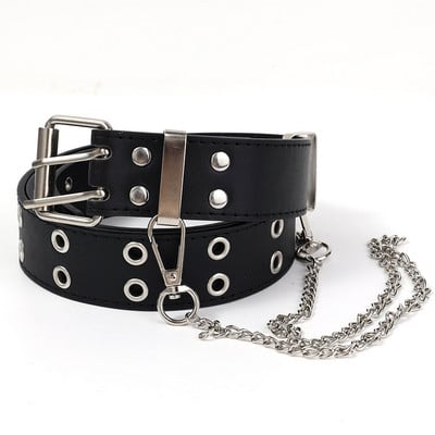 Μόδα Γυναικείες Ζώνες με Διπλό Δαχτυλίδι Διακοσμητική ζώνη μέσης PU Μεταλλική Πανκ Ζώνη Φόρεμα Ελεύθερου Τζιν Τζιν γοτθική ζώνη