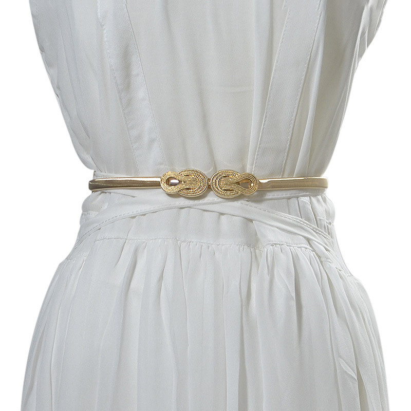 Elasztikus ezüstös Esküvői Skinny for Gold Cummerbunds Női derék formájú öv fém tervezői öv övek női levél lánynak nyújtható