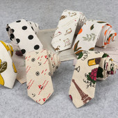 Bărbați de înaltă calitate, drăguț de in, cravată de desene animate pentru bărbați, modă, buline, flori imprimate, cadou amuzant, cravată subțire cu dungi înguste, cravată 6 cm