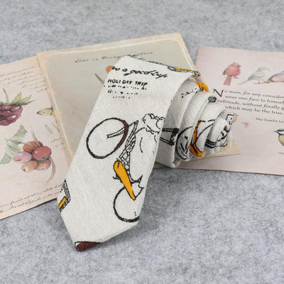 Bărbați de înaltă calitate, drăguț de in, cravată de desene animate pentru bărbați, modă, buline, flori imprimate, cadou amuzant, cravată subțire cu dungi înguste, cravată 6 cm