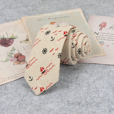 Bărbați de înaltă calitate, drăguț de in, cravată de desene animate pentru bărbați, modă, buline, flori imprimate, cadou amuzant, cravată subțire cu dungi înguste, cravată 6 cm