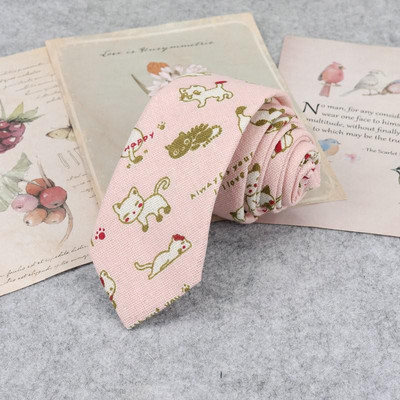 Bărbați de înaltă calitate, drăguț de in, cravată de desene animate pentru bărbați, modă, buline, flori imprimate, cadou amuzant, cravată subțire cu dungi înguste, cravată 6 cm