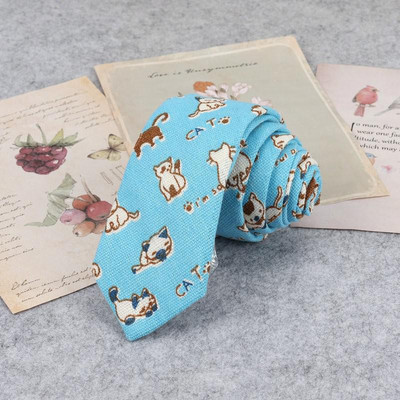 Bărbați de înaltă calitate, drăguț de in, cravată de desene animate pentru bărbați, modă, buline, flori imprimate, cadou amuzant, cravată subțire cu dungi înguste, cravată 6 cm