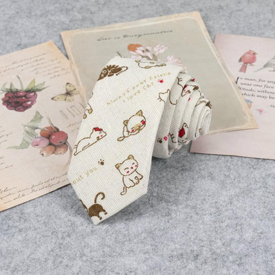 Bărbați de înaltă calitate, drăguț de in, cravată de desene animate pentru bărbați, modă, buline, flori imprimate, cadou amuzant, cravată subțire cu dungi înguste, cravată 6 cm