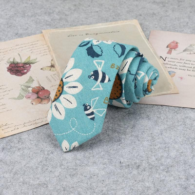 Bărbați de înaltă calitate, drăguț de in, cravată de desene animate pentru bărbați, modă, buline, flori imprimate, cadou amuzant, cravată subțire cu dungi înguste, cravată 6 cm