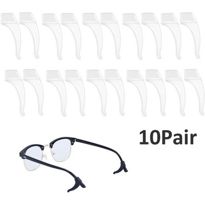 10 pari naočala Kukice za uši Meke, prozirne, crne, protuklizne silikonske kukice za uši Držač naočala za vrh Naočale
