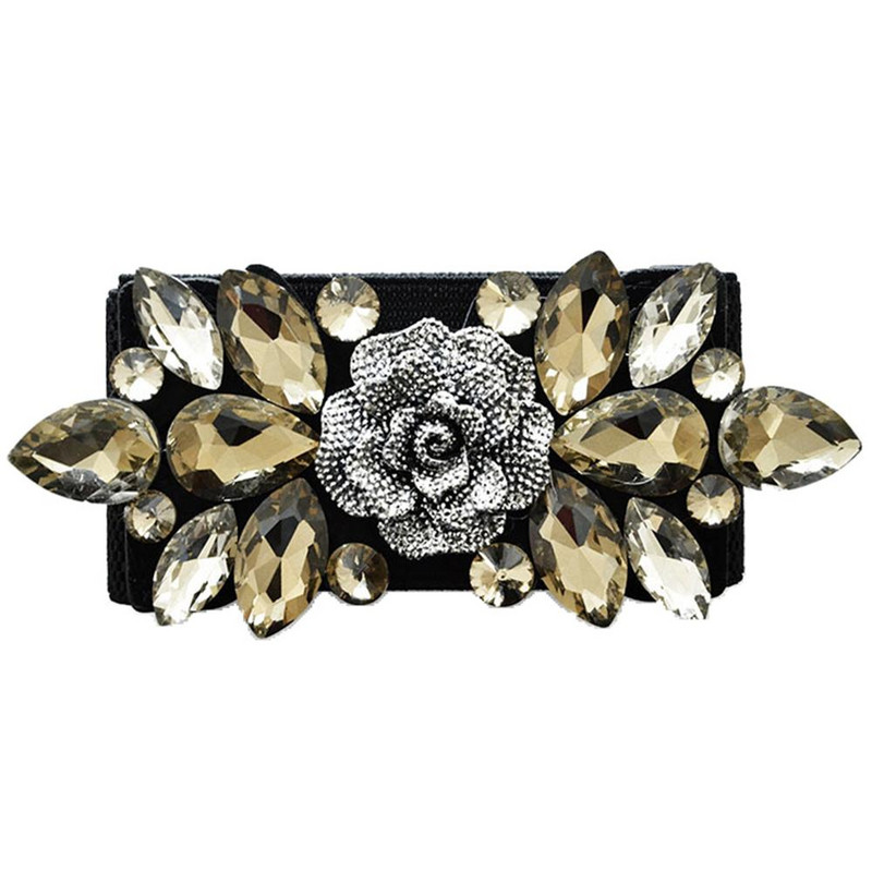 Naiste värviline kivist lilledega vöövöö elastne lai vöörihm Kleit Dekoratsioon Peo lilleline pannal Rhinestone elastne lai vöö