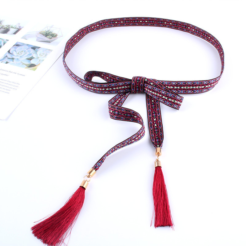 dizajnerski remeni visoke kvalitetei Nacionalne karakteristike remen platnene naramenice na struku s resama od užeta s resama retro ženska ukrasna haljina