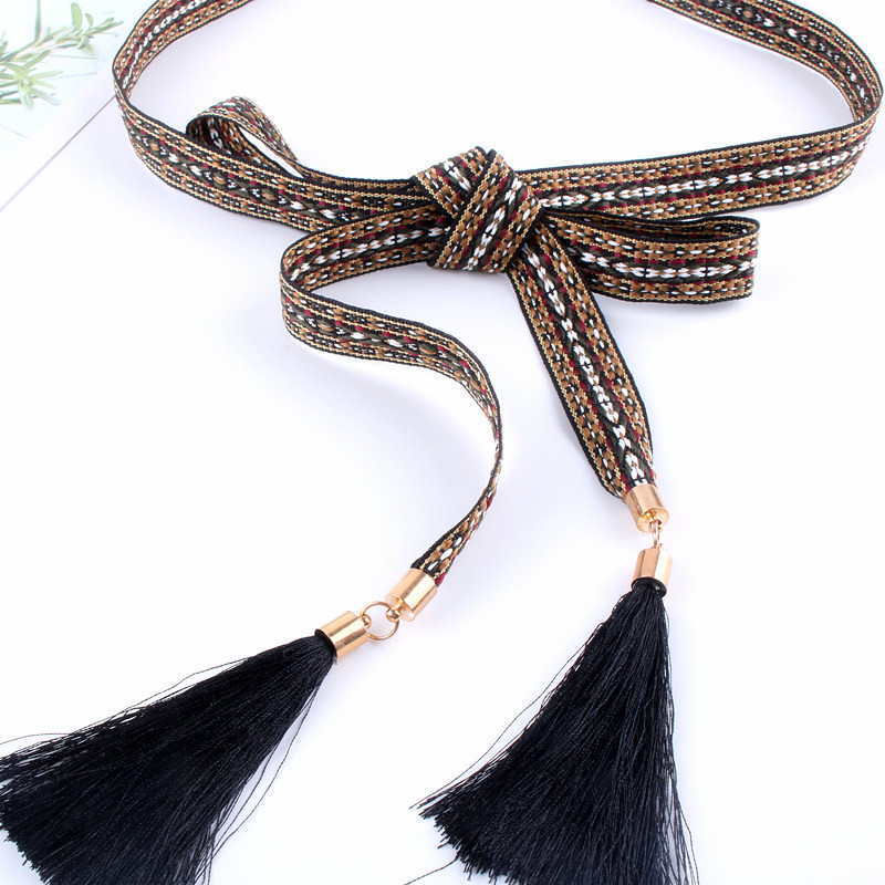 dizajnerski remeni visoke kvalitetei Nacionalne karakteristike remen platnene naramenice na struku s resama od užeta s resama retro ženska ukrasna haljina