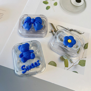Νέο 1 σετ Lovely Flower Klein Μπλε τσέπη Μίνι θήκη φακών επαφής Κιτ ταξιδιού Easy Carry Lenses Box Δοχείο