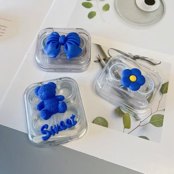 Нов 1 комплект Lovely Flower Klein Blue Pocket Мини калъф за контактни лещи Комплект за пътуване Кутия за лесно пренасяне Кутия за лещи