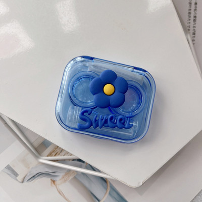 Νέο 1 σετ Lovely Flower Klein Μπλε τσέπη Μίνι θήκη φακών επαφής Κιτ ταξιδιού Easy Carry Lenses Box Δοχείο