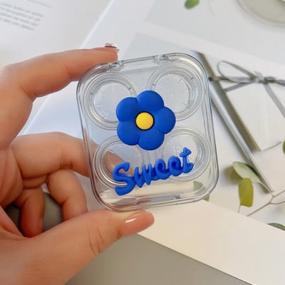 Νέο 1 σετ Lovely Flower Klein Μπλε τσέπη Μίνι θήκη φακών επαφής Κιτ ταξιδιού Easy Carry Lenses Box Δοχείο