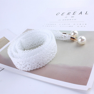 női divat csipke üreges öv vékony gyöngy öv kötél ruhákhoz bojt derékpánt öv csomó díszített keskeny szalag fekete