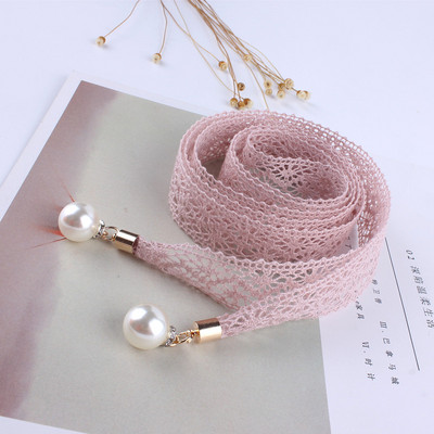 női divat csipke üreges öv vékony gyöngy öv kötél ruhákhoz bojt derékpánt öv csomó díszített keskeny szalag fekete