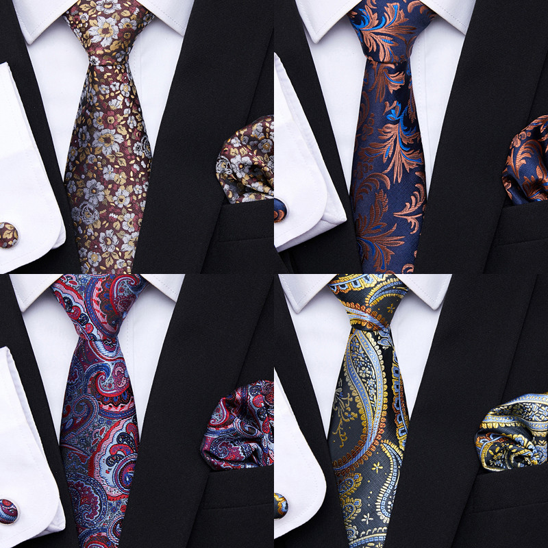 Prabangus 100 % šilko kaklaraištis, nosinė, kišeninė kvadratinė rankogalių segtukų rinkinys, kaklaraištis vyrams, mėlynas raudonas, drabužių priedai