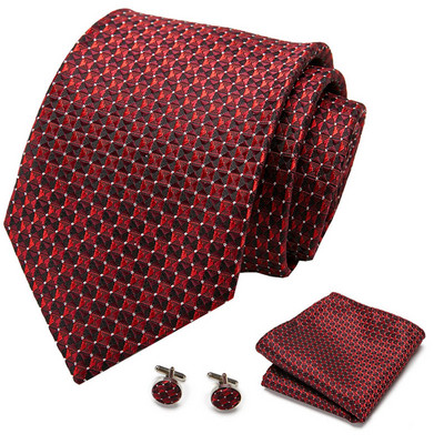 Muška kravata Crvena točkasta kvalitetna vjenčana kravata Za muškarce Kravata Hanky Dugmad za manžete Svilena kravata Set Dizajner Poslovna