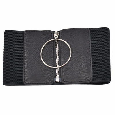 Ženski ultra široki pojas za haljine Ženski elastični pojasevi Ženski veliki metalni kružni prsten Crni remen oko struka s pojasom 124