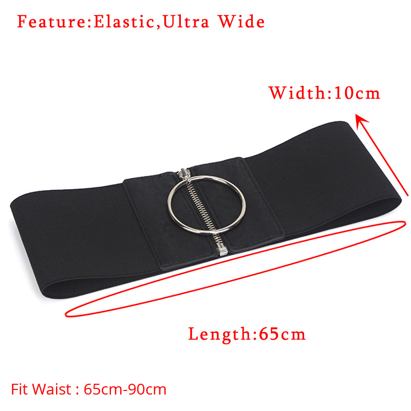 Ženski ultra široki pojas za haljine Ženski elastični pojasevi Ženski veliki metalni kružni prsten Crni remen oko struka s pojasom 124