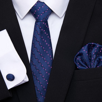 Маркова дизайнерска модна луксозна копринена вратовръзка Лилави блестящи вратовръзки за мъже Бизнес официална вратовръзка и носни кърпи и копчета за ръкавели