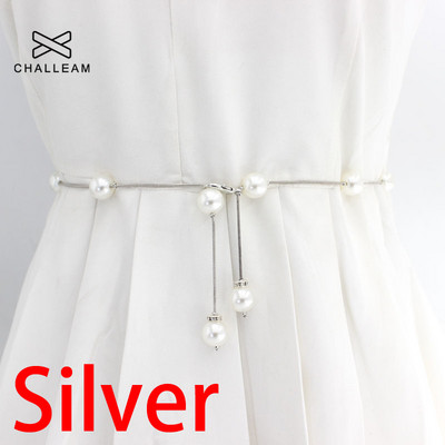 Ženski podesivi remen s bisernim lancem Modni ženski dizajn luksuzne marke Jednostavan stil Dekorirana haljina Tanak uski remen oko struka 209