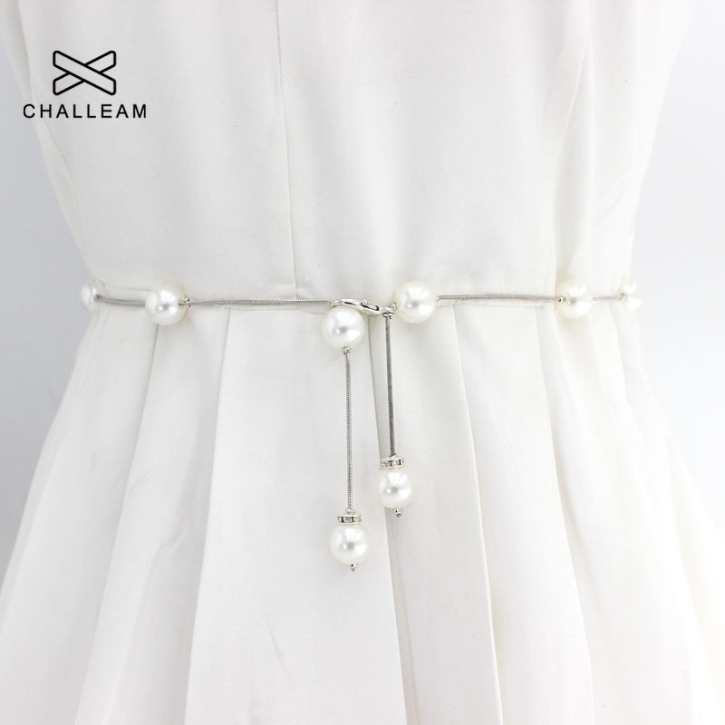 Ženski podesivi remen s bisernim lancem Modni ženski dizajn luksuzne marke Jednostavan stil Dekorirana haljina Tanak uski remen oko struka 209