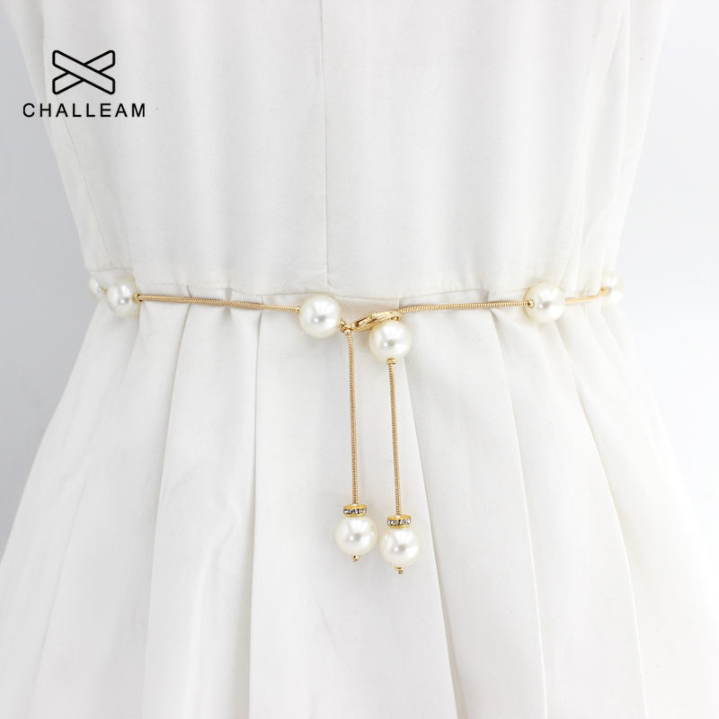 Ženski podesivi remen s bisernim lancem Modni ženski dizajn luksuzne marke Jednostavan stil Dekorirana haljina Tanak uski remen oko struka 209