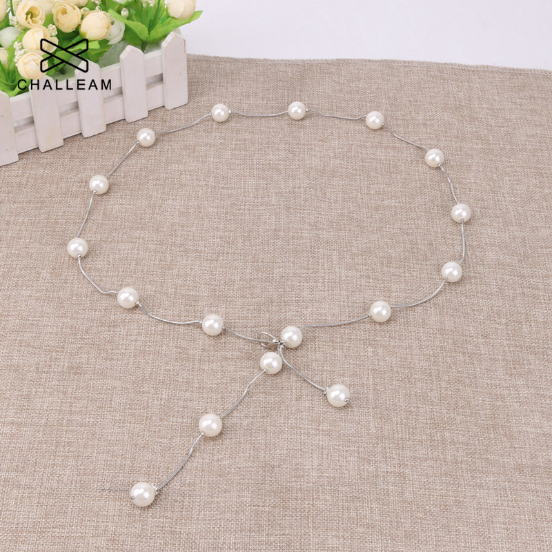 Ženski podesivi remen s bisernim lancem Modni ženski dizajn luksuzne marke Jednostavan stil Dekorirana haljina Tanak uski remen oko struka 209