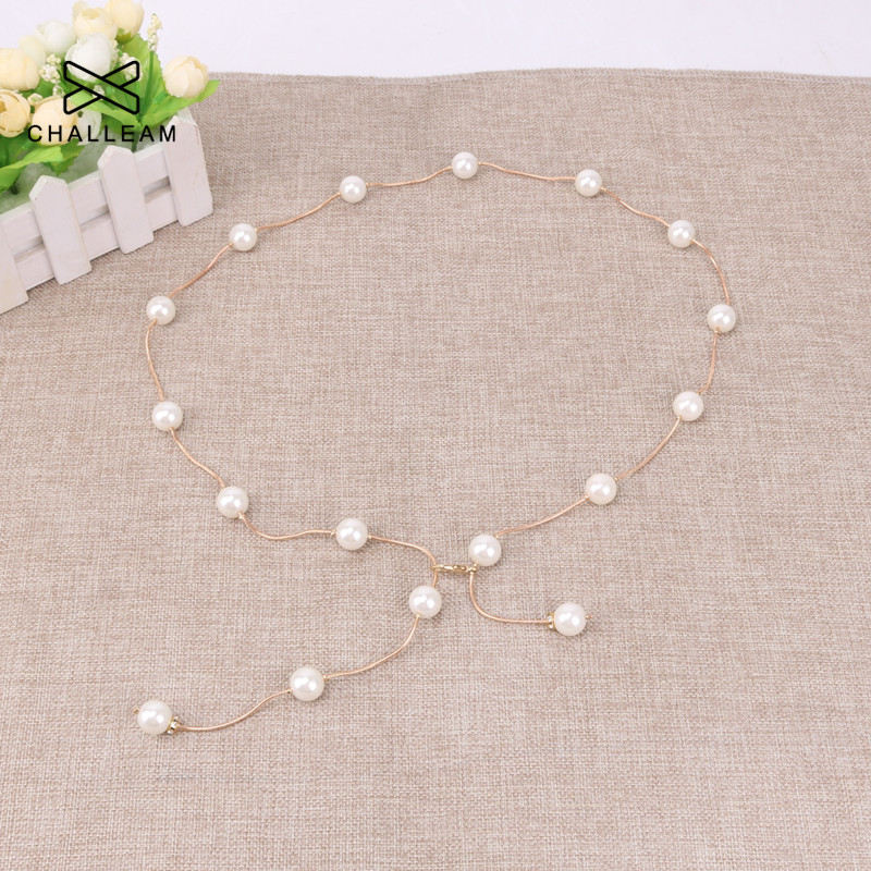 Ženski podesivi remen s bisernim lancem Modni ženski dizajn luksuzne marke Jednostavan stil Dekorirana haljina Tanak uski remen oko struka 209