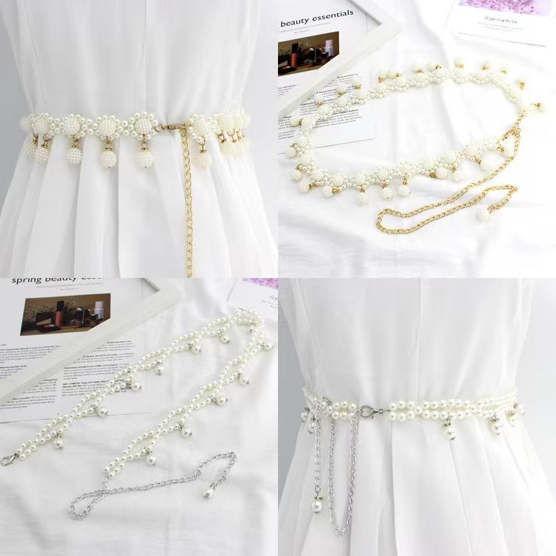 Haljina Pearl Hook Ženski lanac oko struka Korejski stil Slatka moda Pearl Decoratio Metalni pojas pojasevi za žene cinturones para mujer
