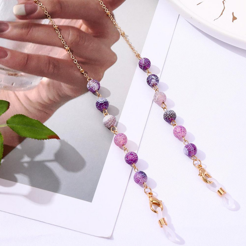 2023 Novi lanac za naočale od perli od ahata, metalni šareni lančići protiv gubitka, kristalni lanac za sunčane naočale, maska, lančići za maske od užeta