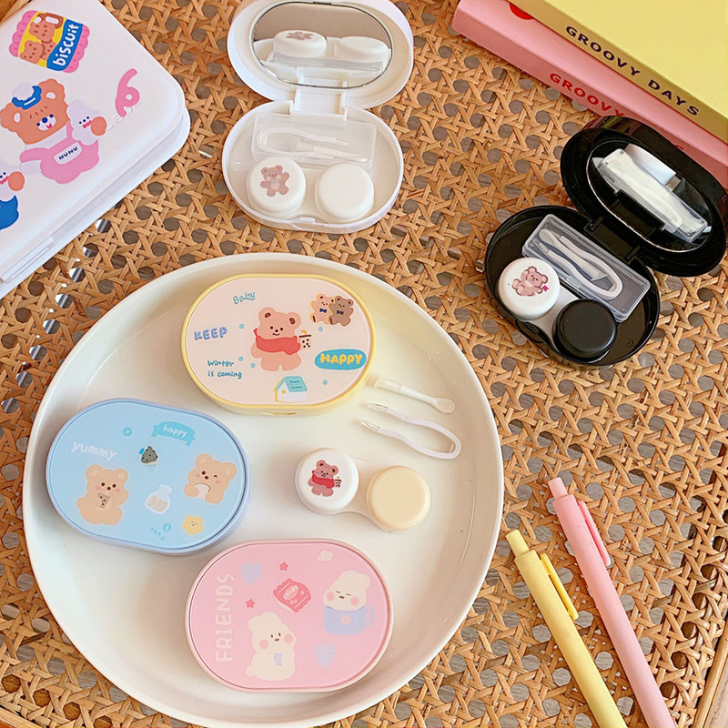 2021 kontaktlencse tok doboz tükörrel Aranyos Medve Női Lány Mini Lovely Eyes Kontaktlencse tartó doboz Táska Utazókészlet