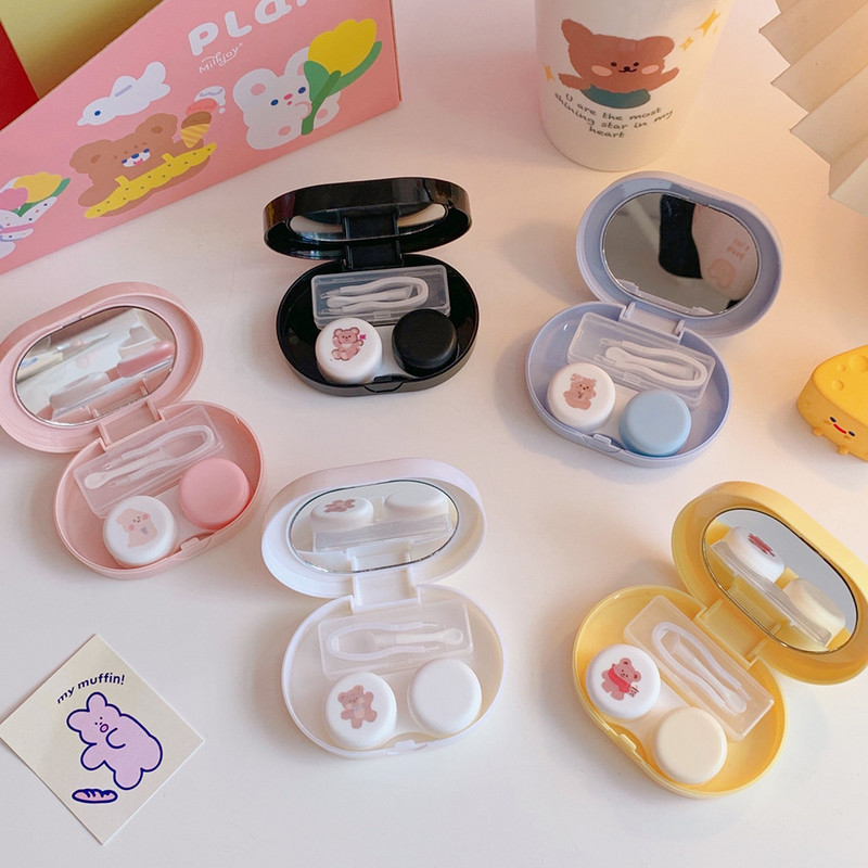 2021 kontaktlencse tok doboz tükörrel Aranyos Medve Női Lány Mini Lovely Eyes Kontaktlencse tartó doboz Táska Utazókészlet