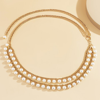 Ζώνες Imitation Pearl Chain για Γυναικείες Ζώνες Μέσης Μεταλλικό Αλουμίνιο Γυναικεία Desinger (με Φόρεμα) 2023 Y2k Thin Lady Body Chain 022