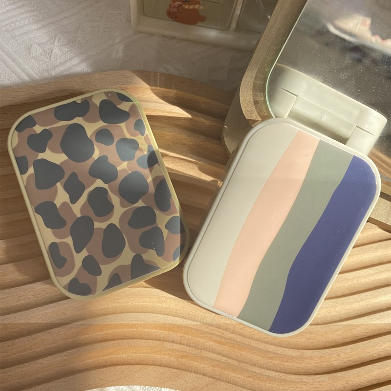 Husă colorată pentru lentile de contact cu imprimeu leopard în dungi Îngrijire însoțitoare Husă pentru lentile de contact pentru frumusețe Pensete gratuite Portând tijă oglindă