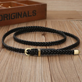 Női PU bőr fonott vékony, keskeny ruhaöv Kiváló minőségű új divatos kauzális derékpánt fém tűs csat női női