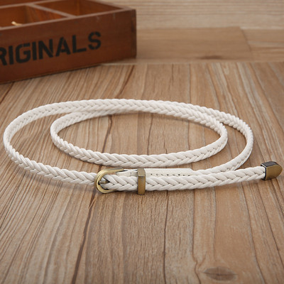 Női PU bőr fonott vékony, keskeny ruhaöv Kiváló minőségű új divatos kauzális derékpánt fém tűs csat női női