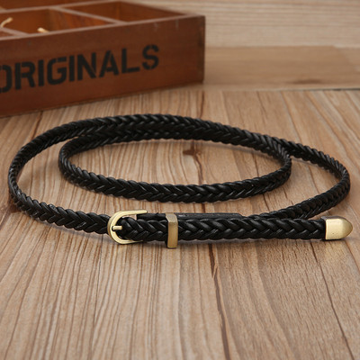 Női PU bőr fonott vékony, keskeny ruhaöv Kiváló minőségű új divatos kauzális derékpánt fém tűs csat női női