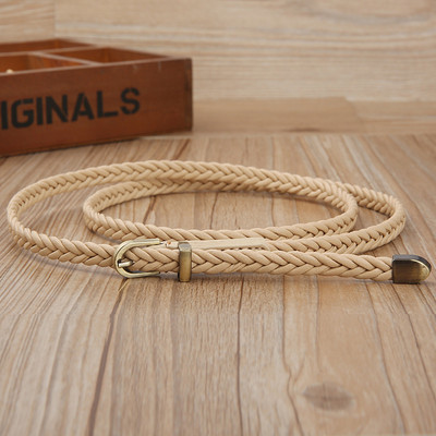 Női PU bőr fonott vékony, keskeny ruhaöv Kiváló minőségű új divatos kauzális derékpánt fém tűs csat női női