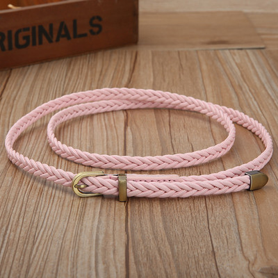 Női PU bőr fonott vékony, keskeny ruhaöv Kiváló minőségű új divatos kauzális derékpánt fém tűs csat női női