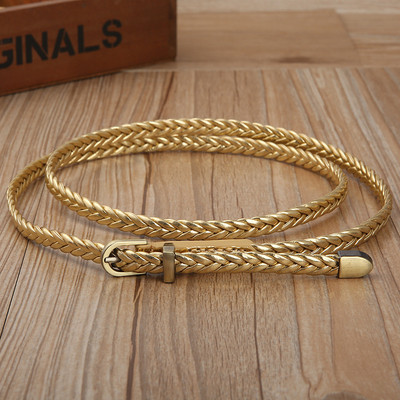 Női PU bőr fonott vékony, keskeny ruhaöv Kiváló minőségű új divatos kauzális derékpánt fém tűs csat női női