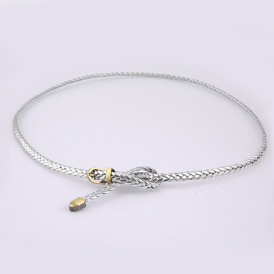 Női PU bőr fonott vékony, keskeny ruhaöv Kiváló minőségű új divatos kauzális derékpánt fém tűs csat női női