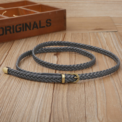 Női PU bőr fonott vékony, keskeny ruhaöv Kiváló minőségű új divatos kauzális derékpánt fém tűs csat női női